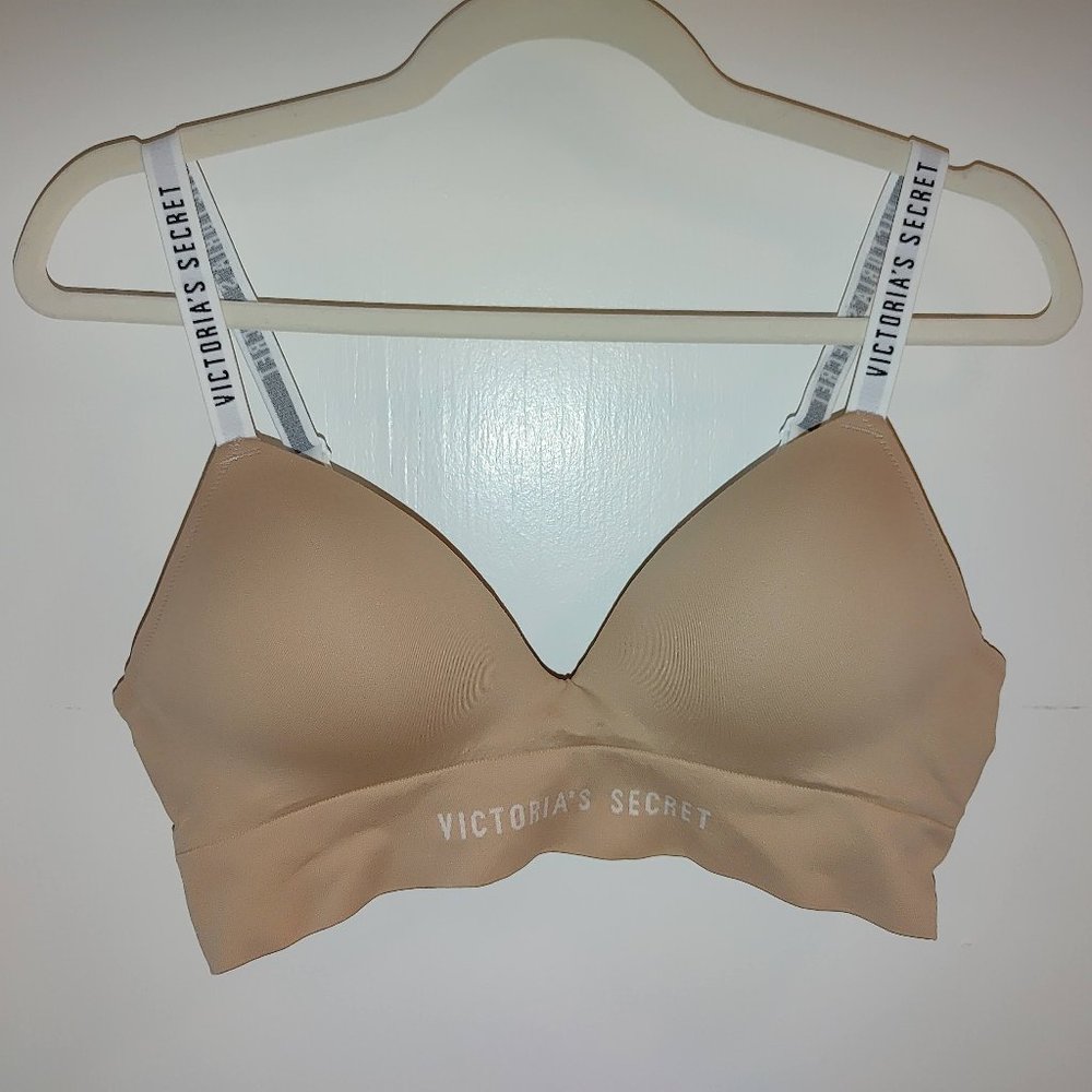 Victoria's Secret Bralette Logo Strap Comfortable Wide Band Beige L